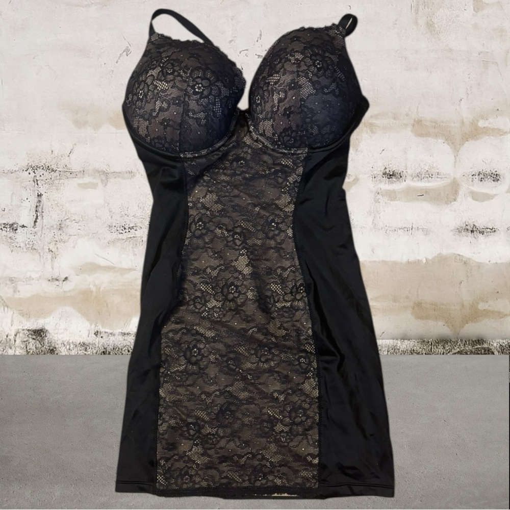 Inspirations Black and Cream Lace Chemise Size 36D